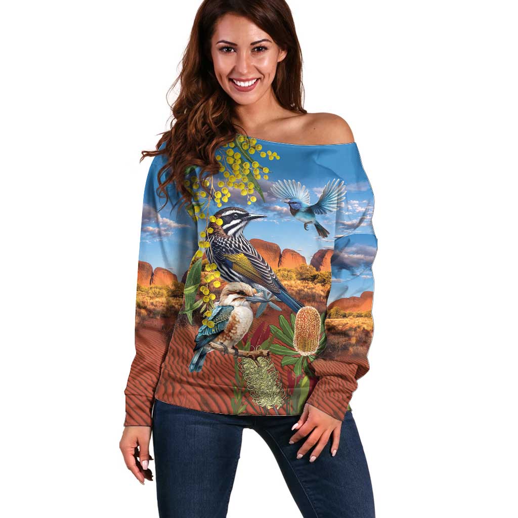 Australia Native Bird Uluru Ayers Rock Off Shoulder Sweater