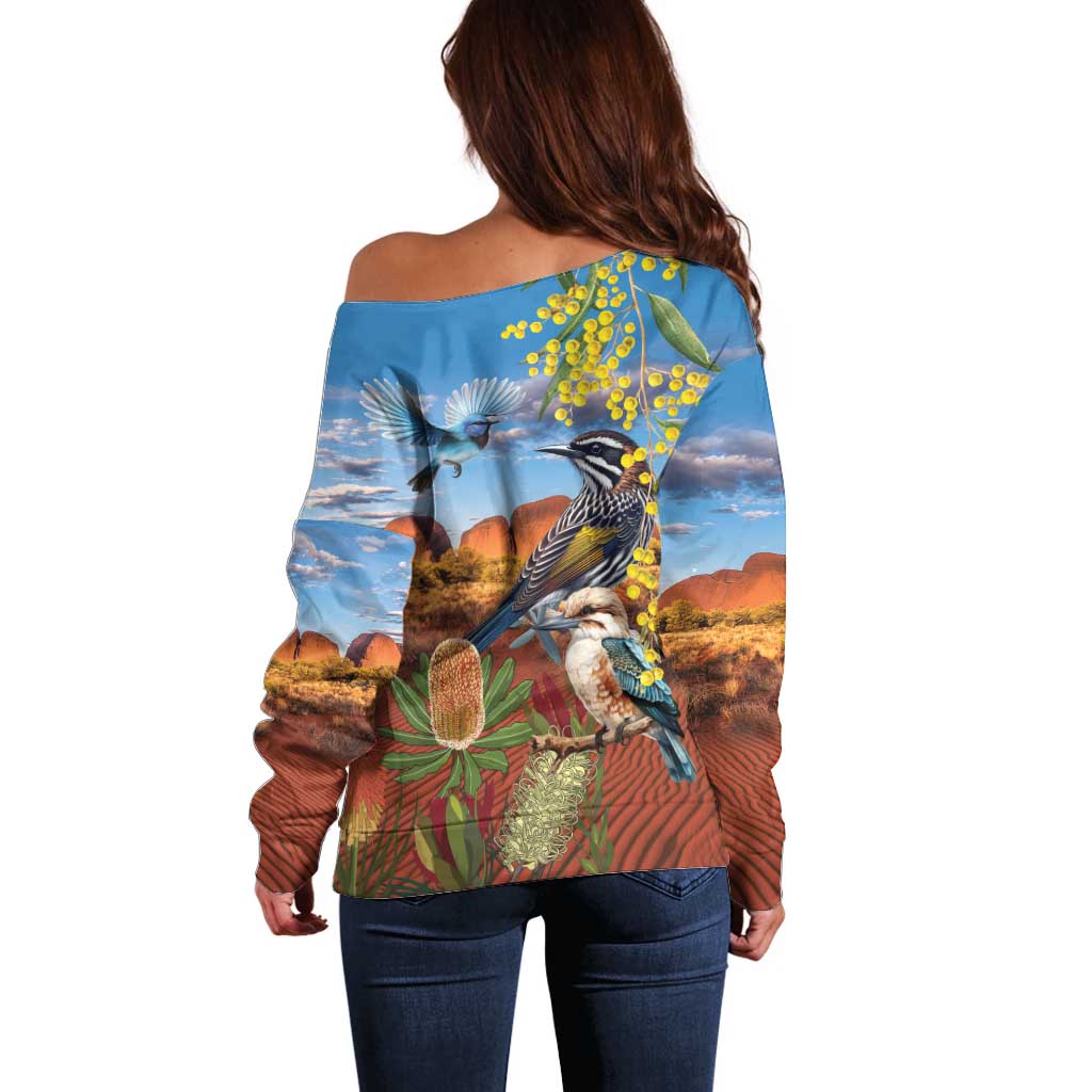 Australia Native Bird Uluru Ayers Rock Off Shoulder Sweater