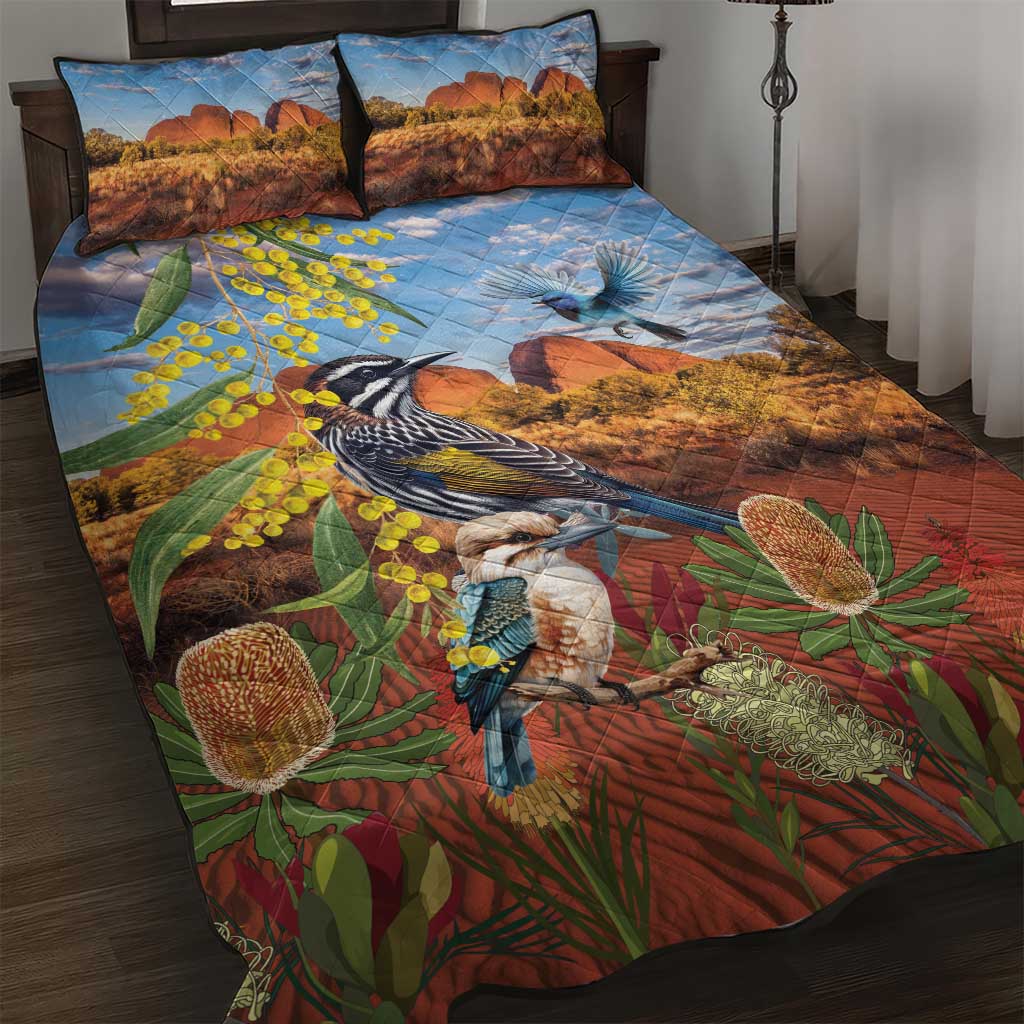 Australia Native Bird Uluru Ayers Rock Quilt Bed Set