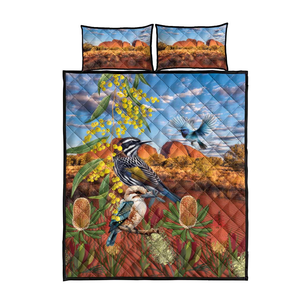 Australia Native Bird Uluru Ayers Rock Quilt Bed Set