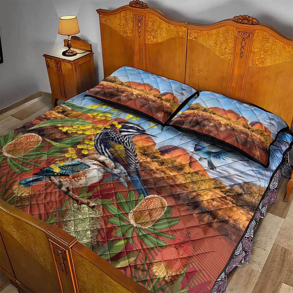 Australia Native Bird Uluru Ayers Rock Quilt Bed Set