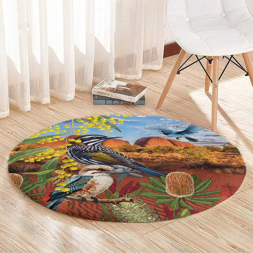 Australia Native Bird Uluru Ayers Rock Round Carpet
