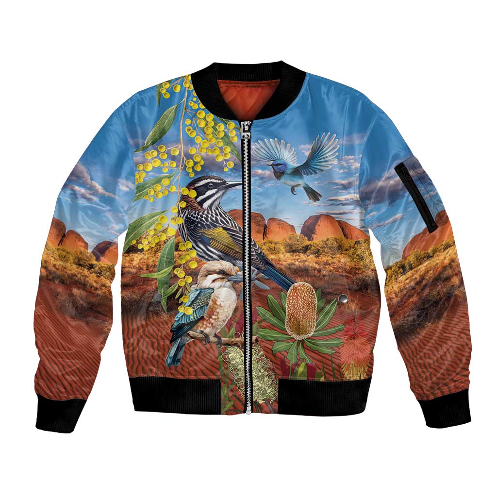 Australia Native Bird Uluru Ayers Rock Sleeve Zip Bomber Jacket