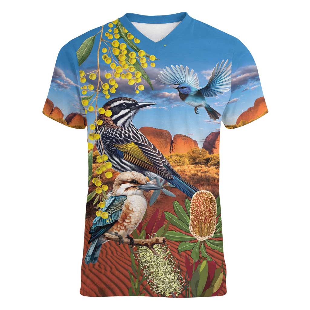 Australia Native Bird Uluru Ayers Rock Women V-Neck T-Shirt