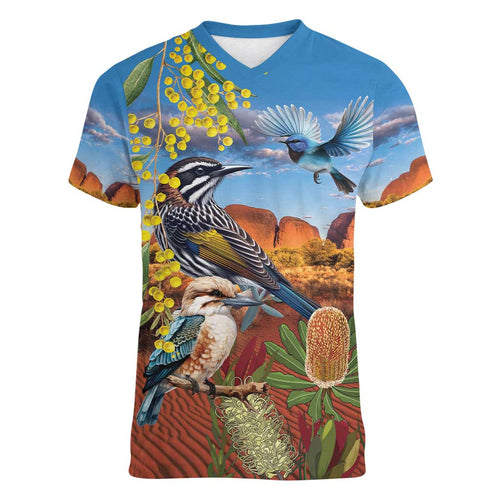 Australia Native Bird Uluru Ayers Rock Women V-Neck T-Shirt
