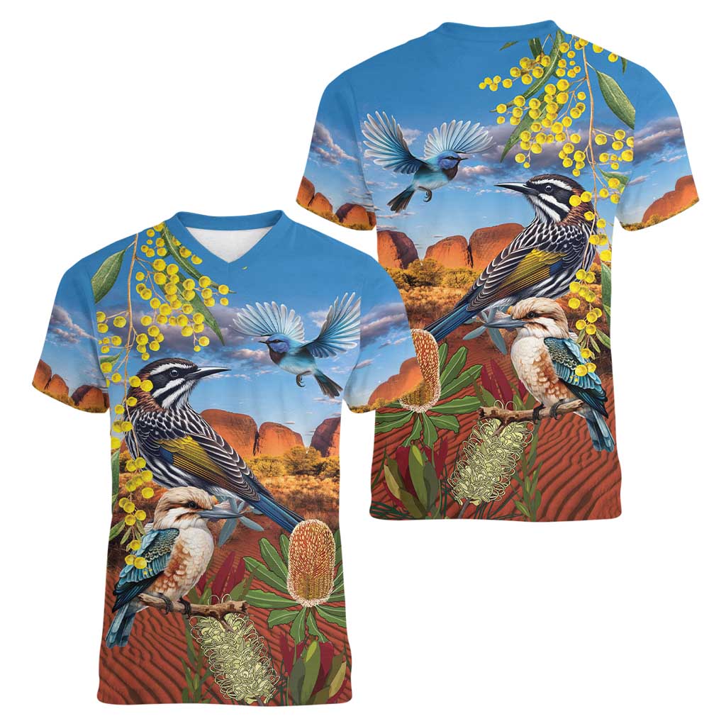 Australia Native Bird Uluru Ayers Rock Women V-Neck T-Shirt