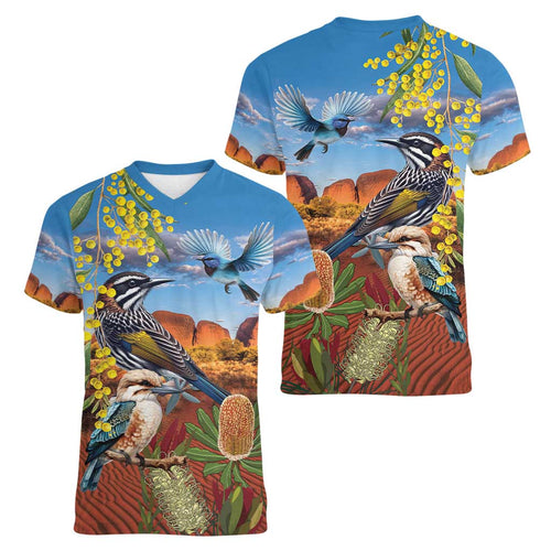Australia Native Bird Uluru Ayers Rock Women V-Neck T-Shirt