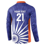 India Cricket Custom Button Sweatshirt Ashoka Chakra with Flag Style