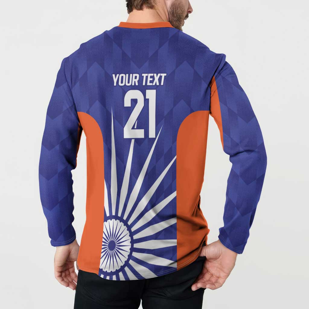 India Cricket Custom Button Sweatshirt Ashoka Chakra with Flag Style
