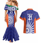 India Cricket Custom Couples Matching Mermaid Dress and Hawaiian Shirt Ashoka Chakra with Flag Style