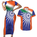 India Cricket Custom Couples Matching Short Sleeve Bodycon Dress and Hawaiian Shirt Ashoka Chakra with Flag Style