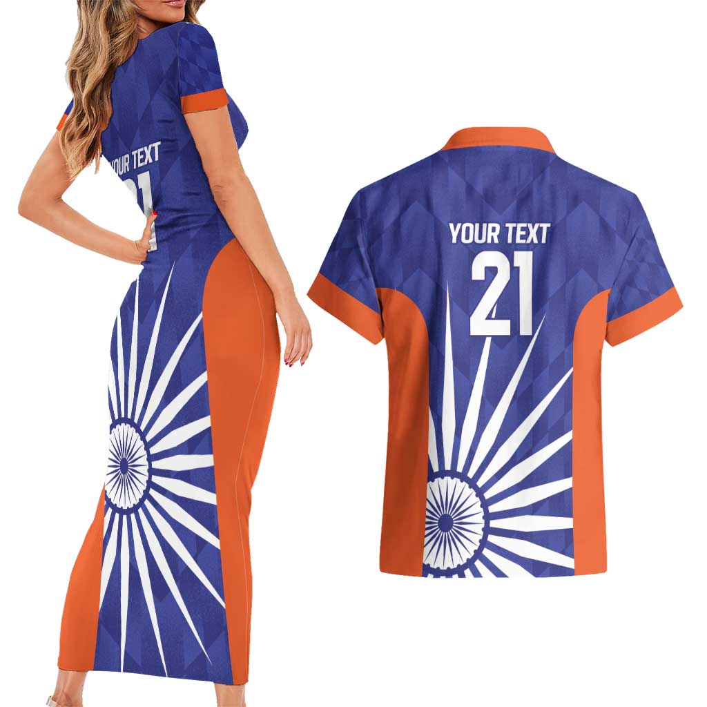 India Cricket Custom Couples Matching Short Sleeve Bodycon Dress and Hawaiian Shirt Ashoka Chakra with Flag Style