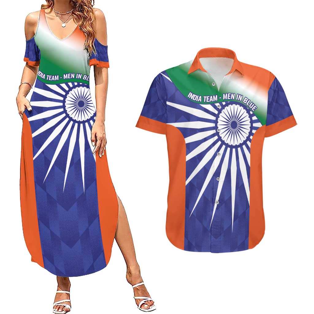 India Cricket Custom Couples Matching Summer Maxi Dress and Hawaiian Shirt Ashoka Chakra with Flag Style