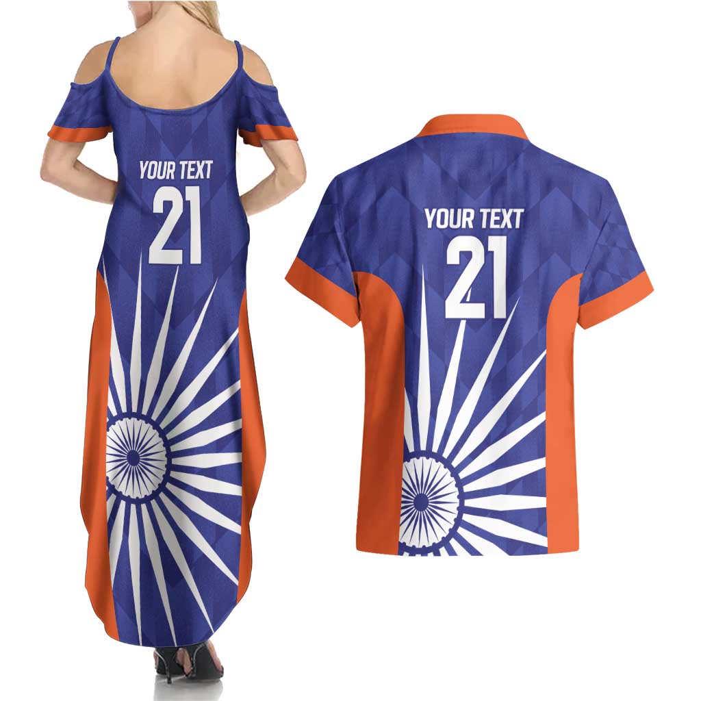 India Cricket Custom Couples Matching Summer Maxi Dress and Hawaiian Shirt Ashoka Chakra with Flag Style