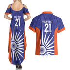 India Cricket Custom Couples Matching Summer Maxi Dress and Hawaiian Shirt Ashoka Chakra with Flag Style