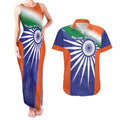 India Cricket Custom Couples Matching Tank Maxi Dress and Hawaiian Shirt Ashoka Chakra with Flag Style