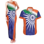 India Cricket Custom Couples Matching Tank Maxi Dress and Hawaiian Shirt Ashoka Chakra with Flag Style