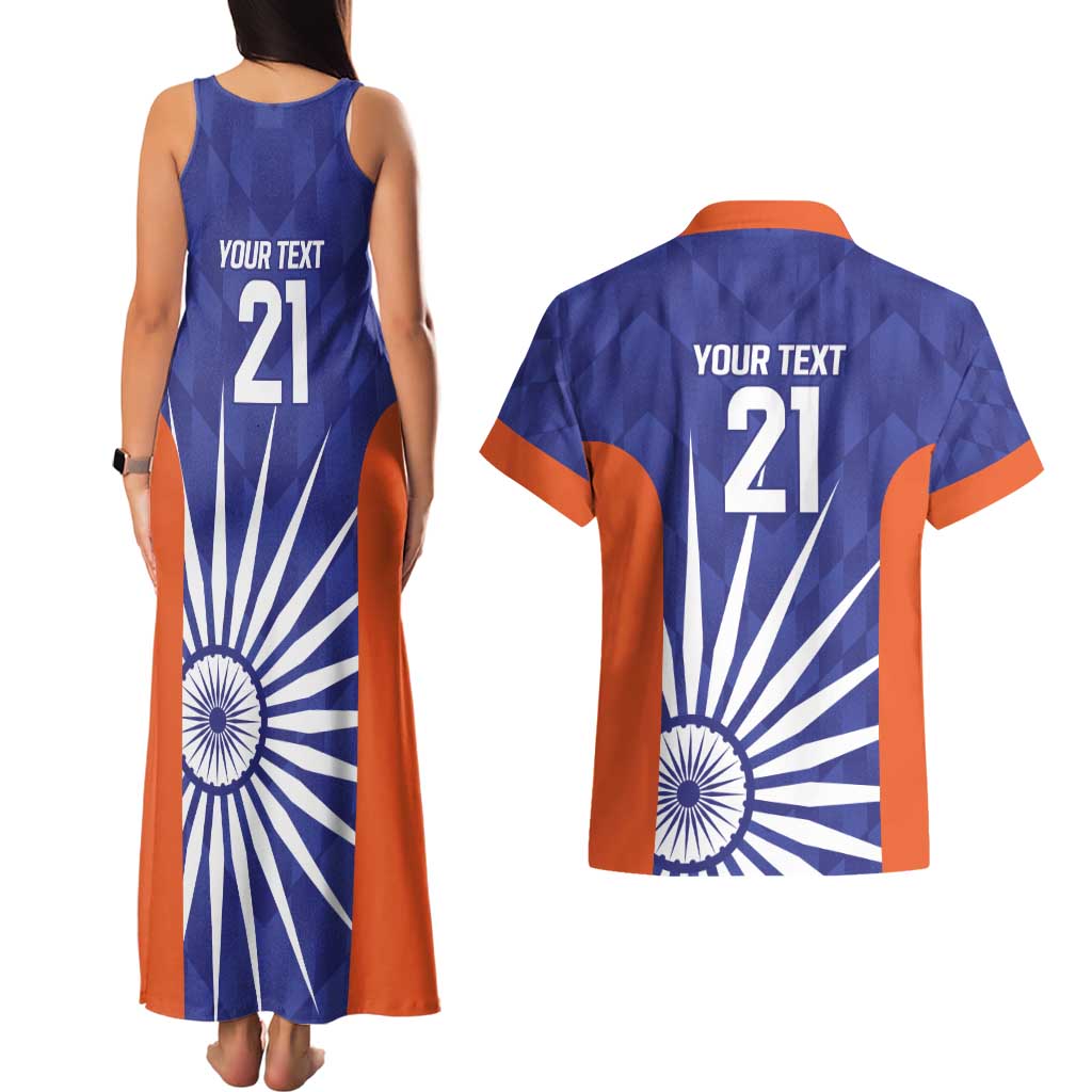 India Cricket Custom Couples Matching Tank Maxi Dress and Hawaiian Shirt Ashoka Chakra with Flag Style