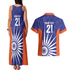 India Cricket Custom Couples Matching Tank Maxi Dress and Hawaiian Shirt Ashoka Chakra with Flag Style
