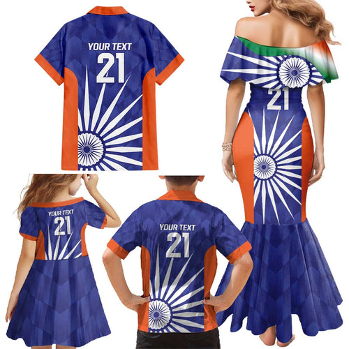 India Cricket Custom Family Matching Mermaid Dress and Hawaiian Shirt Ashoka Chakra with Flag Style