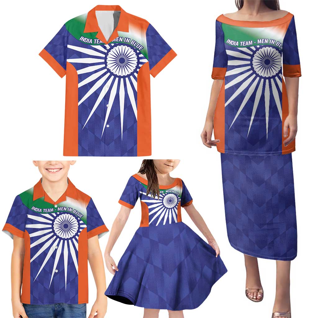 India Cricket Custom Family Matching Puletasi and Hawaiian Shirt Ashoka Chakra with Flag Style