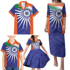 India Cricket Custom Family Matching Puletasi and Hawaiian Shirt Ashoka Chakra with Flag Style