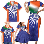 India Cricket Custom Family Matching Short Sleeve Bodycon Dress and Hawaiian Shirt Ashoka Chakra with Flag Style