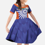 India Cricket Custom Kid Short Sleeve Dress Ashoka Chakra with Flag Style