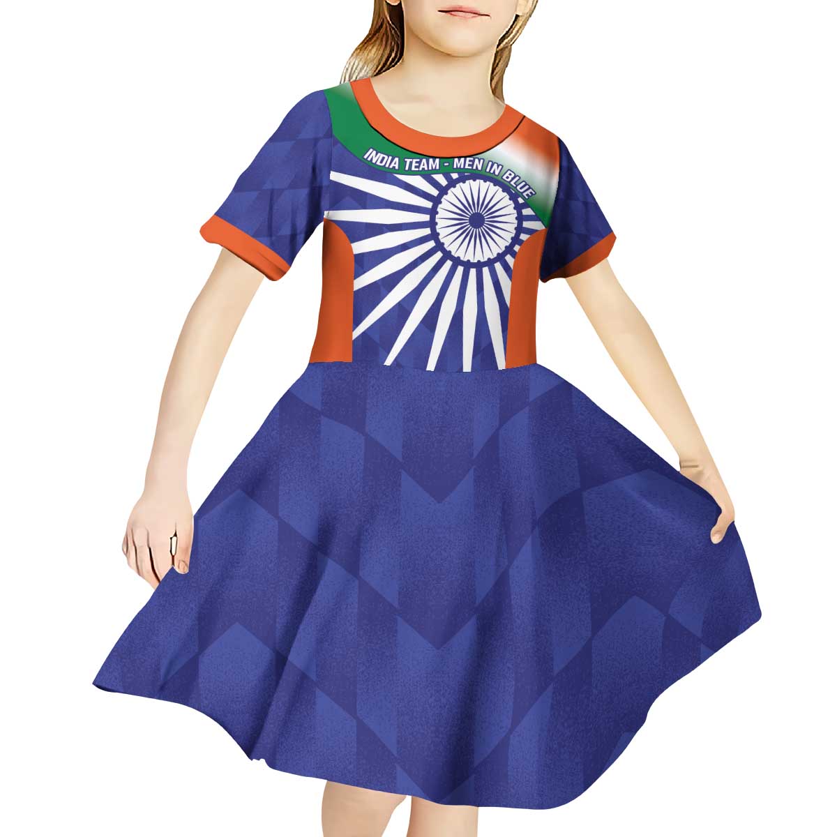 India Cricket Custom Kid Short Sleeve Dress Ashoka Chakra with Flag Style