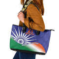 India Cricket Custom Leather Tote Bag Ashoka Chakra with Flag Style