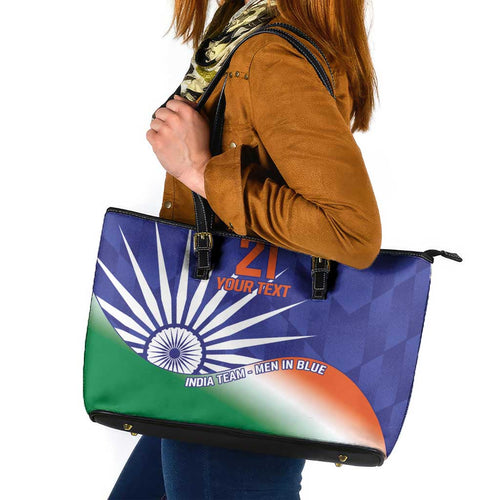 India Cricket Custom Leather Tote Bag Ashoka Chakra with Flag Style