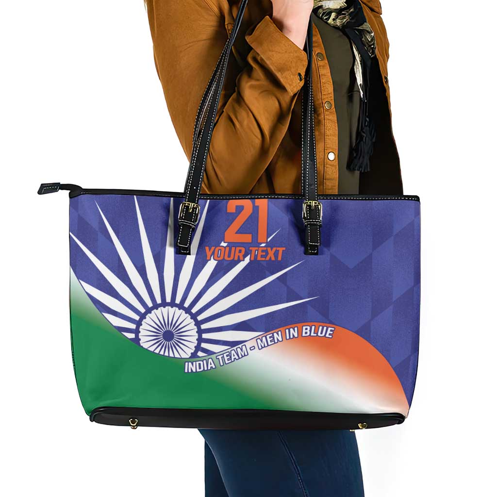 India Cricket Custom Leather Tote Bag Ashoka Chakra with Flag Style