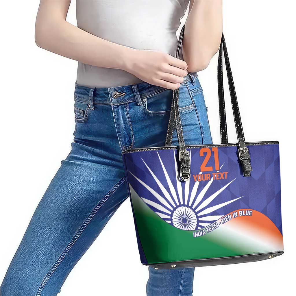 India Cricket Custom Leather Tote Bag Ashoka Chakra with Flag Style