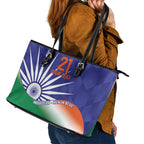 India Cricket Custom Leather Tote Bag Ashoka Chakra with Flag Style