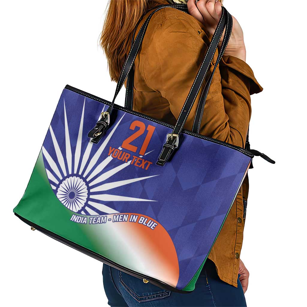 India Cricket Custom Leather Tote Bag Ashoka Chakra with Flag Style