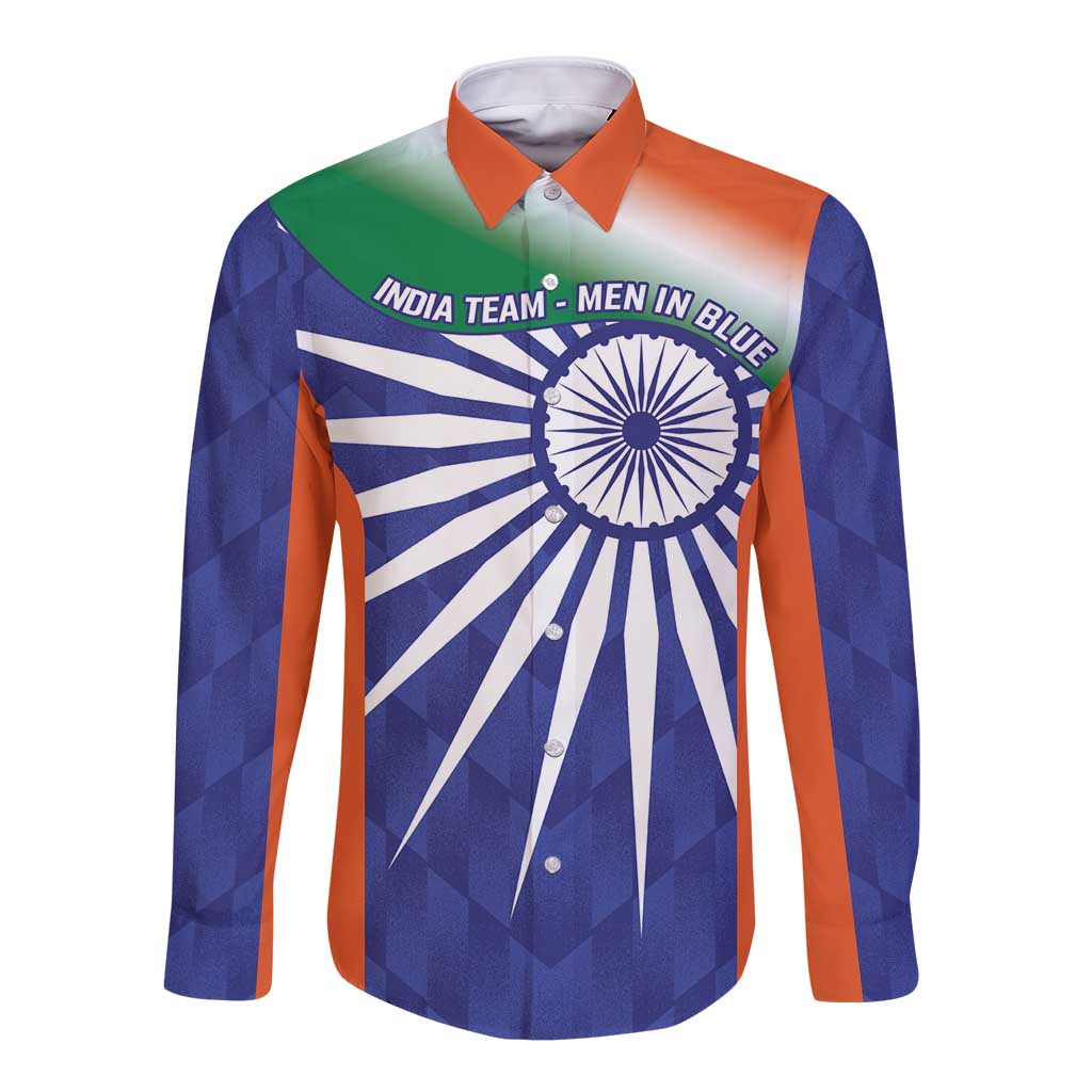 India Cricket Custom Long Sleeve Button Shirt Ashoka Chakra with Flag Style