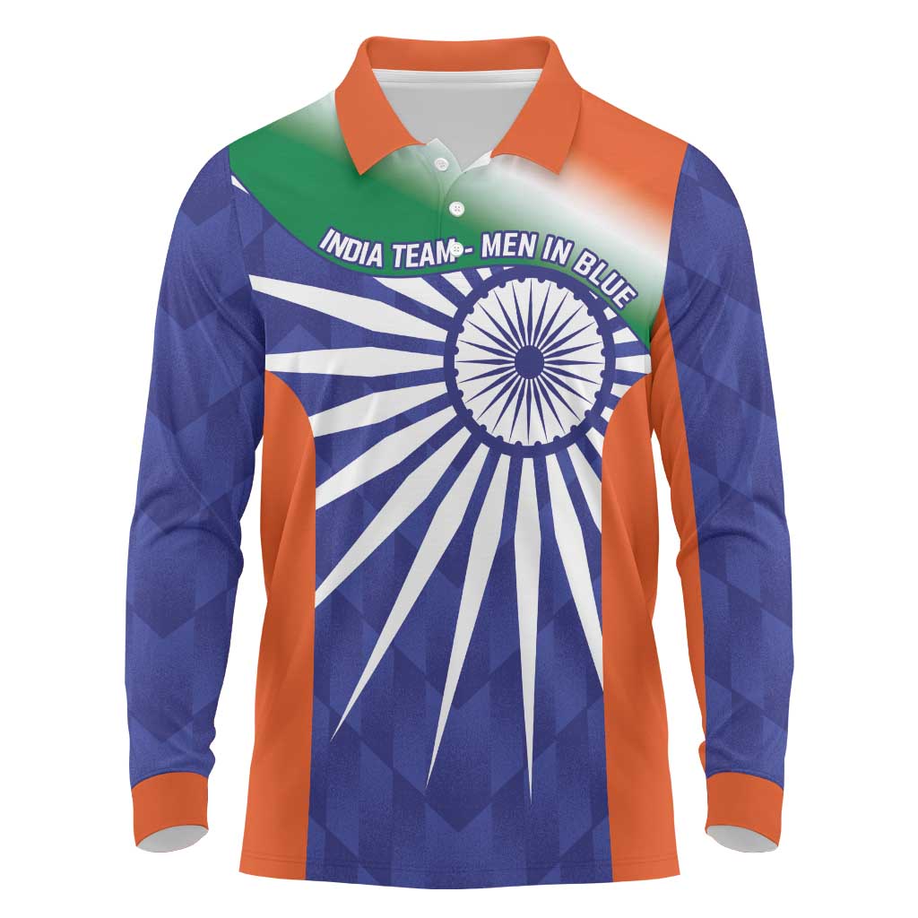 India Cricket Custom Long Sleeve Polo Shirt Ashoka Chakra with Flag Style