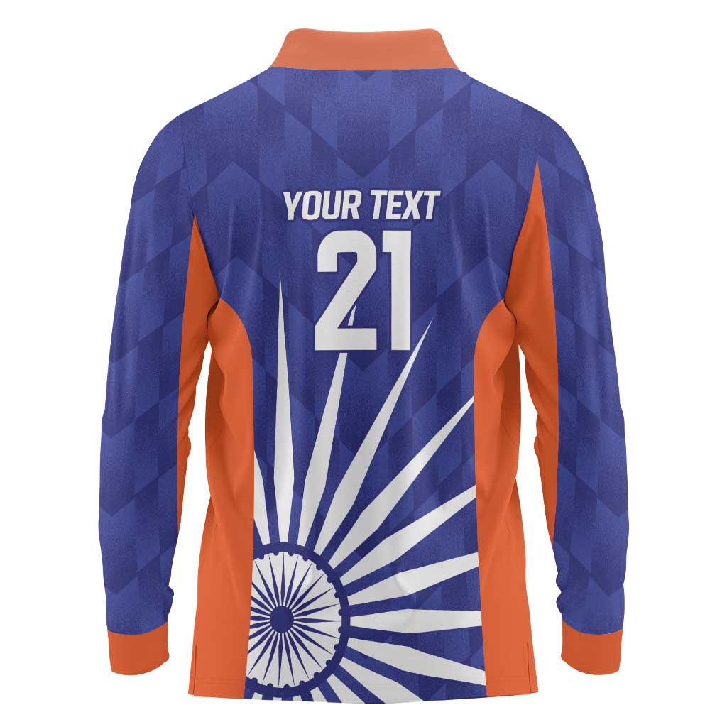 India Cricket Custom Long Sleeve Polo Shirt Ashoka Chakra with Flag Style