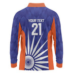 India Cricket Custom Long Sleeve Polo Shirt Ashoka Chakra with Flag Style