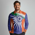 India Cricket Custom Long Sleeve Polo Shirt Ashoka Chakra with Flag Style