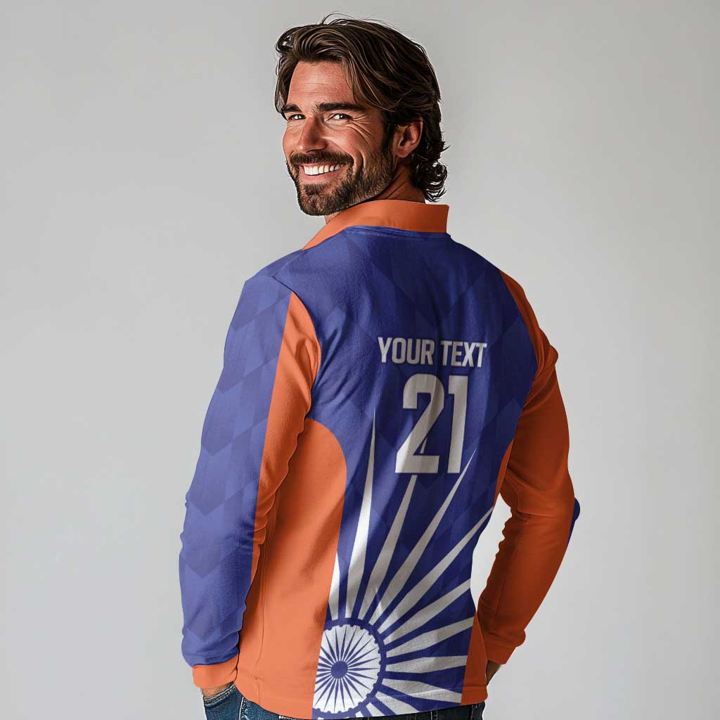 India Cricket Custom Long Sleeve Polo Shirt Ashoka Chakra with Flag Style