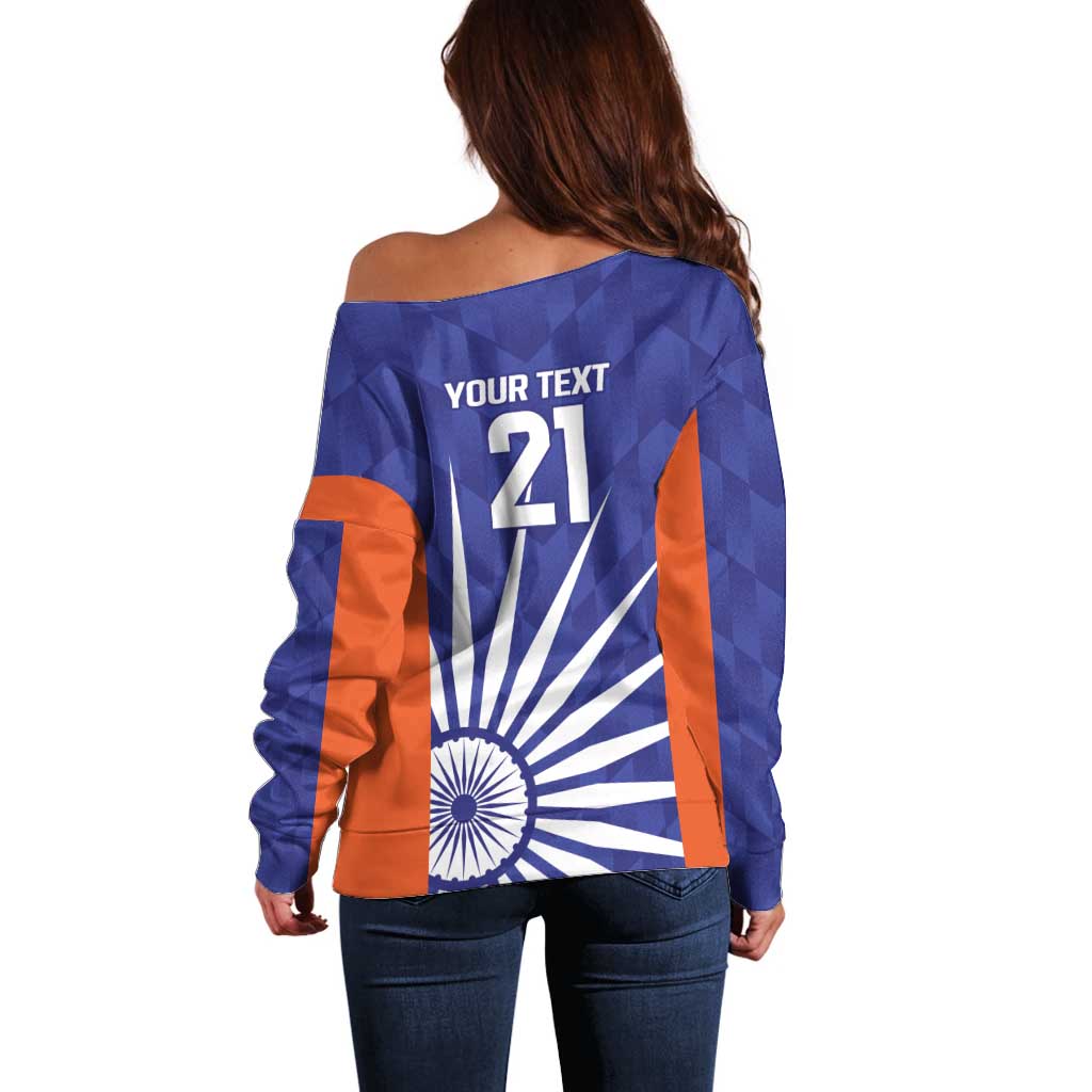 India Cricket Custom Off Shoulder Sweater Ashoka Chakra with Flag Style