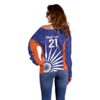 India Cricket Custom Off Shoulder Sweater Ashoka Chakra with Flag Style