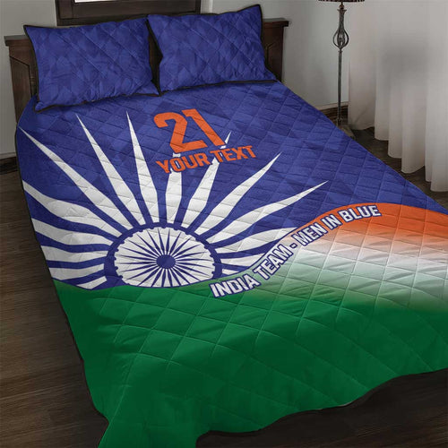 India Cricket Custom Quilt Bed Set Ashoka Chakra with Flag Style