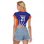 India Cricket Custom Raglan Cropped T Shirt Ashoka Chakra with Flag Style