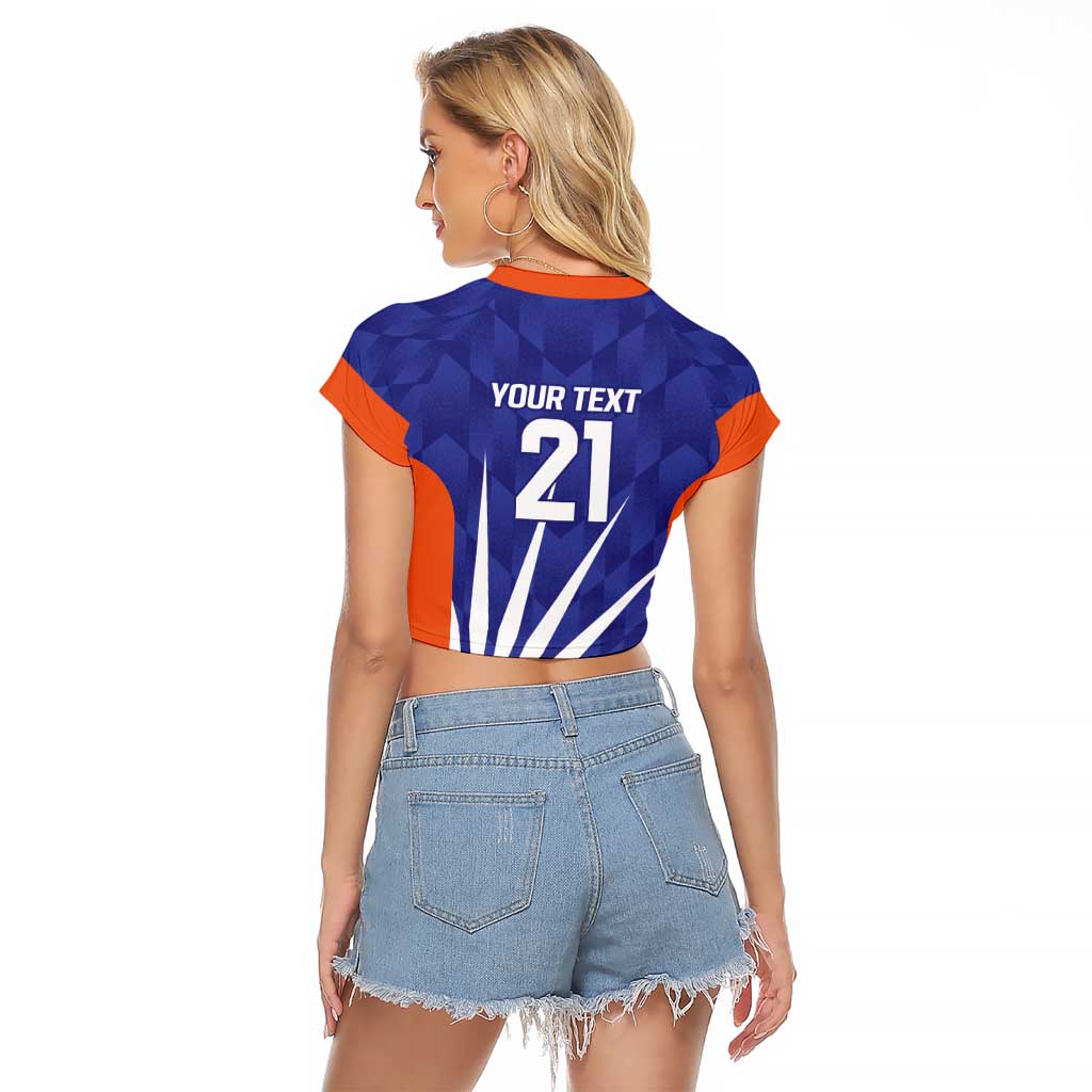 India Cricket Custom Raglan Cropped T Shirt Ashoka Chakra with Flag Style