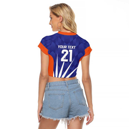 India Cricket Custom Raglan Cropped T Shirt Ashoka Chakra with Flag Style