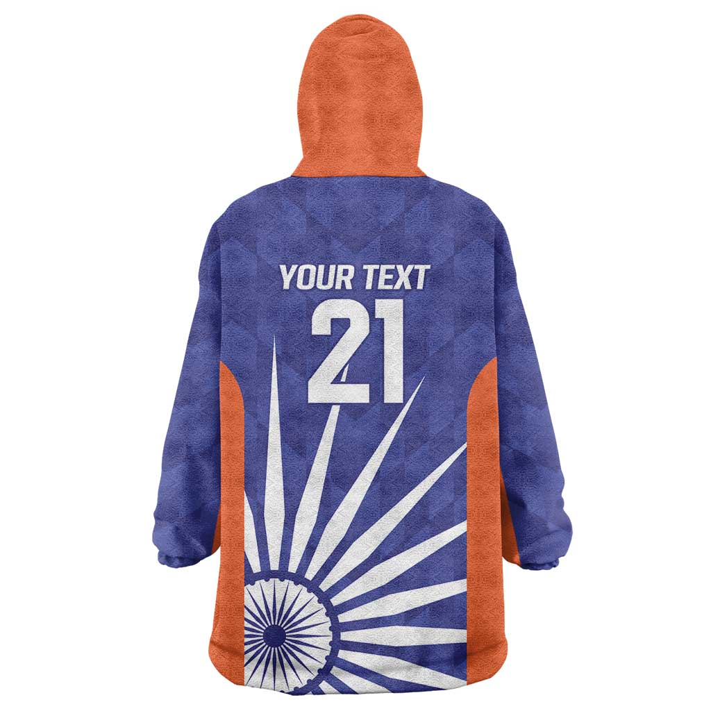 India Cricket Custom Wearable Blanket Hoodie Ashoka Chakra with Flag Style