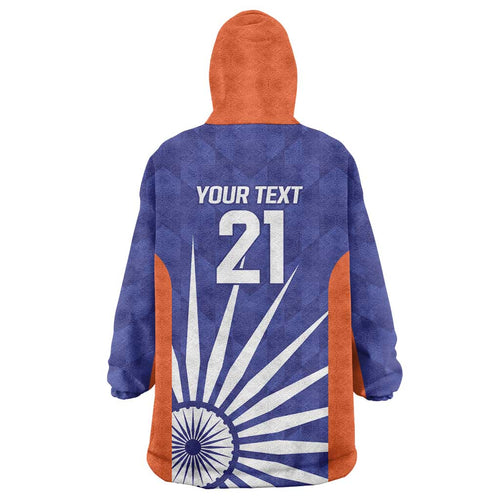 India Cricket Custom Wearable Blanket Hoodie Ashoka Chakra with Flag Style