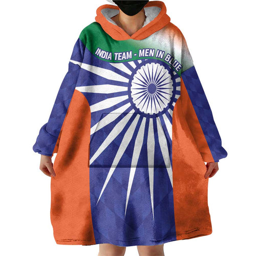India Cricket Custom Wearable Blanket Hoodie Ashoka Chakra with Flag Style
